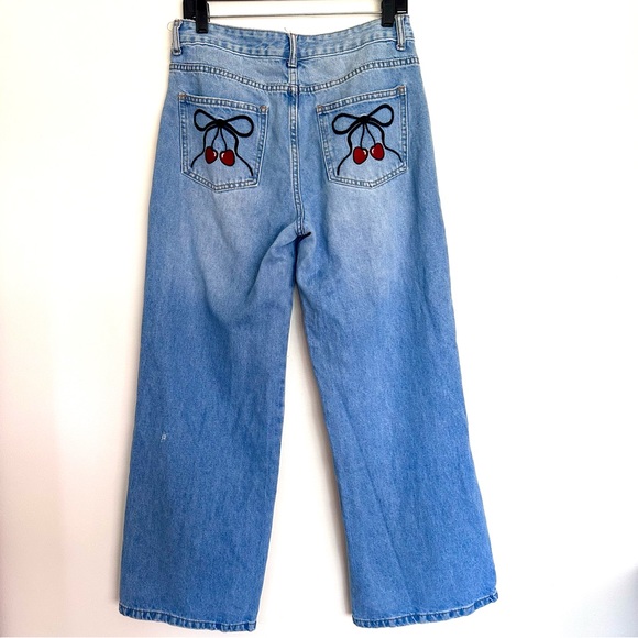 Telepatia Denim - Telepatia Cherry Pocket Classic Denim Wide Leg Jeans Size 9/29